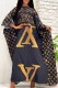 Navy Blue Casual Print Letter Off the Shoulder Irregular Dress Dresses