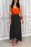 Tangerine Casual Solid Bandage Patchwork Asymmetrical High Waist Straight Solid Color Bottoms