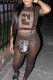 Dark Brown Street Print Letter O Neck Short Sleeve Two Pieces