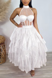 White Sexy Solid See-through Mesh Half A Turtleneck Mesh Dress Dresses
