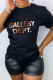 Black Casual Daily Print Letter O Neck T-Shirts
