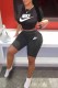 Black Casual Print Letter O Neck Short Sleeve Two Pieces