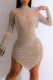 Apricot Sexy Solid Patchwork Hot Drill O Neck Irregular Dress Dresses