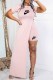 Pink Sexy Print Slit Letter O Neck Short Sleeve Two Pieces