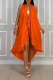 Tangerine Casual Solid Bandage Patchwork Asymmetrical High Waist Straight Solid Color Bottoms