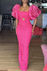 Rose Red Sexy Solid Hollowed Out Patchwork Fold Square Collar One Step Skirt Dresses