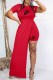 Red Sexy Print Slit Letter O Neck Short Sleeve Two Pieces