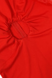 Red Sexy Solid Hollowed Out Patchwork Fold Square Collar One Step Skirt Dresses