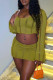 Green Sexy Solid Hollowed Out Patchwork O Neck Long Sleeve Two Pieces