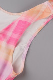 Pink Sexy Print Patchwork Fold Spaghetti Strap Pencil Skirt Dresses