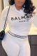 White Casual Print Letter O Neck Tops