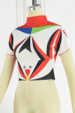 White Street Print Patchwork Half A Turtleneck T-Shirts