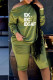 Green Casual Street Print Patchwork Oblique Collar Long Sleeve Two Pieces