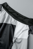 Black Casual Print Patchwork Slit Oblique Collar Short Sleeve Two Pieces