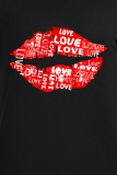 Black Street Lips Printed Patchwork O Neck T-Shirts