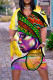 Green Yellow Casual Print Patchwork V Neck Straight Dresses