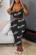 Black Sexy Print Letter U Neck Sleeveless Two Pieces
