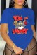 Blue Casual Character Print Letter O Neck T-Shirts