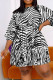 Black White Casual Print Patchwork Fold O Neck A Line Dresses