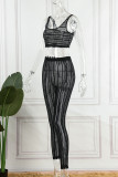 Red Street Solid Patchwork See-through U Neck Two Pieces
