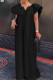 Black Party Solid Flounce Lotus Leaf Collar Dresses