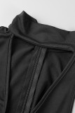 Black Sexy Solid Hollowed Out Patchwork Half A Turtleneck Skinny Jumpsuits