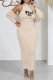 Khaki Casual Print Patchwork O Neck Long Sleeve Two Pieces