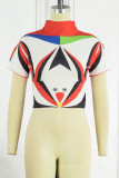 White Street Print Patchwork Half A Turtleneck T-Shirts