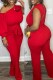 Red Casual Street Print Letter One Shoulder Jumpsuits