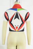 White Street Print Patchwork Half A Turtleneck T-Shirts