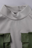 Grey Casual Solid Patchwork Pocket Half A Turtleneck Long Sleeve Two Pieces