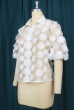 White Casual Solid Patchwork Buckle Appliques Turndown Collar Tops(Without Underwear)