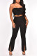 Black Sexy Solid Patchwork Slit With Bow Strapless Sleeveless Two Pieces