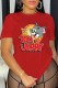Red Casual Character Print Letter O Neck T-Shirts
