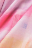 Pink Sexy Print Patchwork Fold Spaghetti Strap Pencil Skirt Dresses