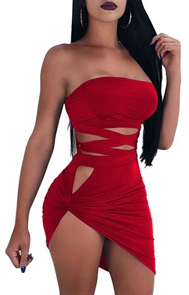 Red Sexy & Club Strapless Sleeveless Sheath skirt Two Piece Dresses