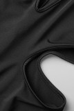 Black Sexy Solid Hollowed Out Patchwork Half A Turtleneck Skinny Jumpsuits