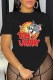 Black Casual Character Print Letter O Neck T-Shirts