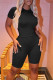 Black Casual Solid Patchwork O Neck Short Sleeve Two Pieces