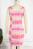 Pink Sexy Print Patchwork Fold Spaghetti Strap Pencil Skirt Dresses