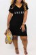 Black Street Print Letter V Neck One Step Skirt Dresses