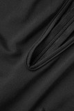 Black Sexy Solid Hollowed Out Patchwork Half A Turtleneck Skinny Jumpsuits