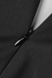 Black Sexy Solid Hollowed Out Patchwork Half A Turtleneck Skinny Jumpsuits