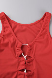 Red Sexy Solid Bandage Patchwork U Neck Sleeveless Two Pieces