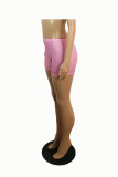 Pink Fashion Casual Letter Print Basic Skinny Mid Waist Shorts