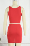 Red Sexy Solid Bandage Patchwork U Neck Sleeveless Two Pieces