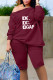 Burgundy Casual Street Print Patchwork Oblique Collar Long Sleeve Two Pieces