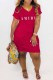 Red Street Print Letter V Neck One Step Skirt Dresses