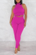Rose Red Sexy Solid Patchwork Halter Sleeveless Two Pieces