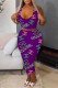 Purple Sexy Print Letter U Neck Sleeveless Two Pieces